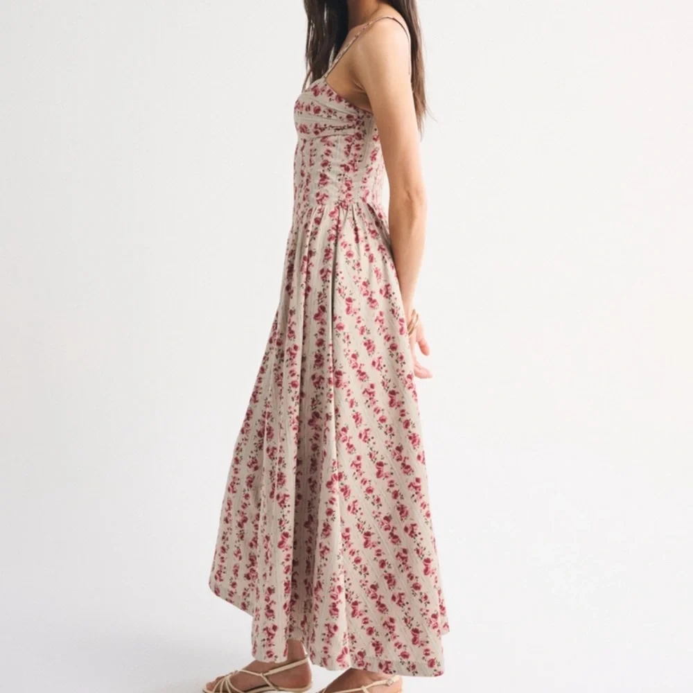 Abercrombie & Fitch Cream Maxi Dress with Pink Floral Print